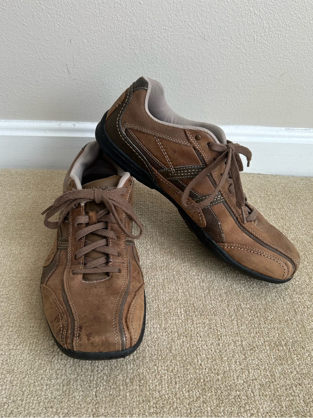 Skechers Relaxed Step Brown Leather Casual Lace Up Shoes Sneakers Size Men’s 10